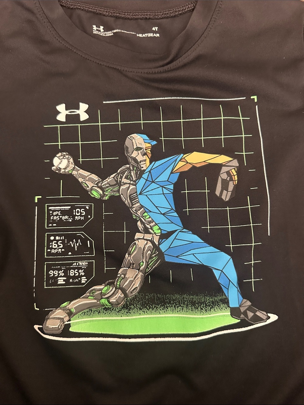 Under Armour Black Short Sleeve Tee with Blue & Green Robot Graphic baseball - Picture 3 of 5